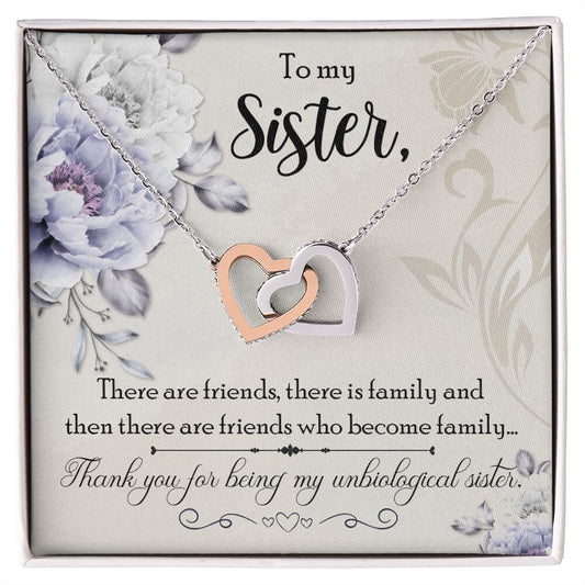 Interlocking Hearts Necklace With Message Card : Gifts For Sister - There Are Friends, There Is Family - Gift For Birthday, Graduation