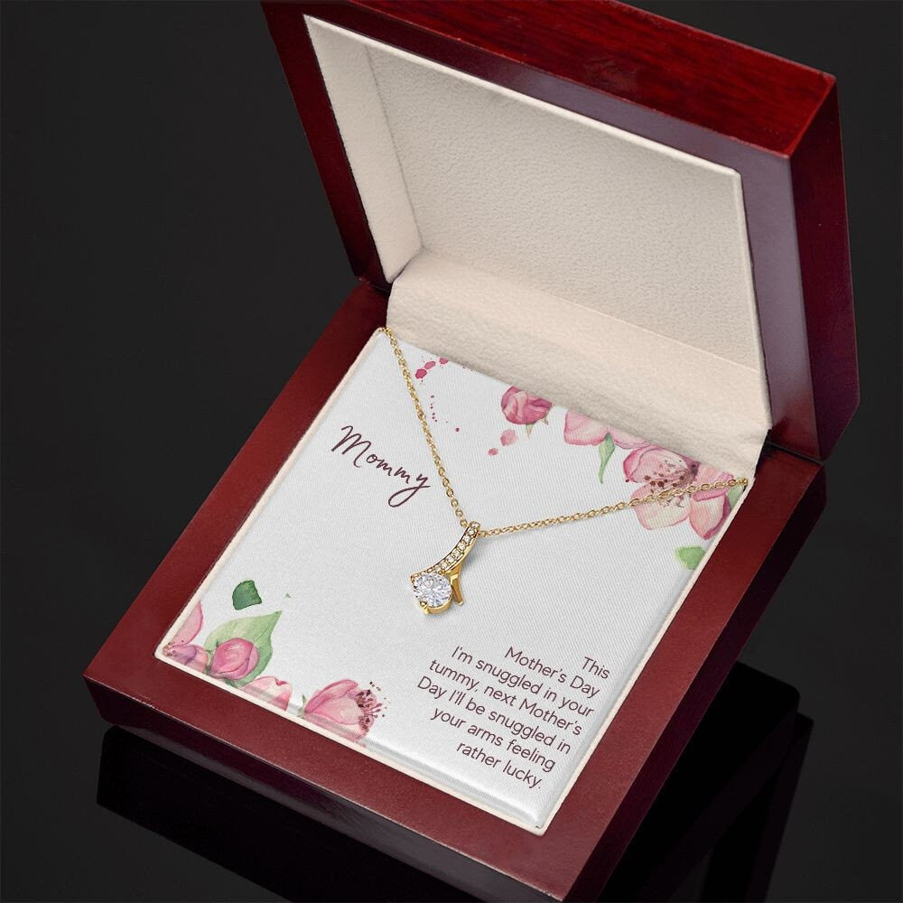Alluring Beauty Necklace With Message Card : Gifts For Mom - This Mother's Day I'm Snuggled In Your Tummy