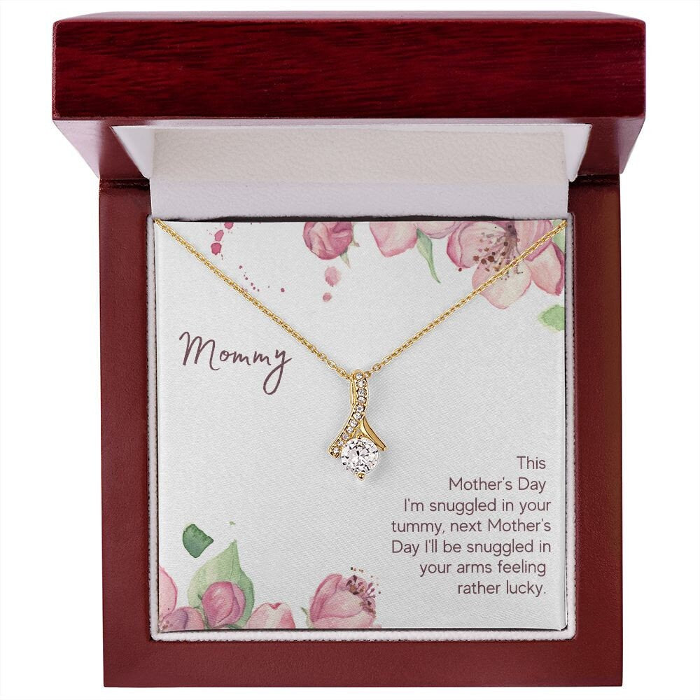 Alluring Beauty Necklace With Message Card : Gifts For Mom - This Mother's Day I'm Snuggled In Your Tummy