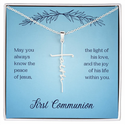 Faith Cross Necklace With Message Card : First Communion Gifts - May You Always Know The Peace Of Jesus- Gift For Son, Daughter, Friend