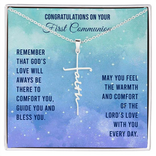 Faith Cross Necklace With Message Card : First Communion Gifts - Remember That God's Love Will - Gift For Son, Daughter, Friend