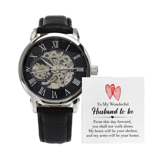 Men's Openwork Watch With Message Card : To My Wonderful Husband To Be - Gift For Anniversary, Birthday