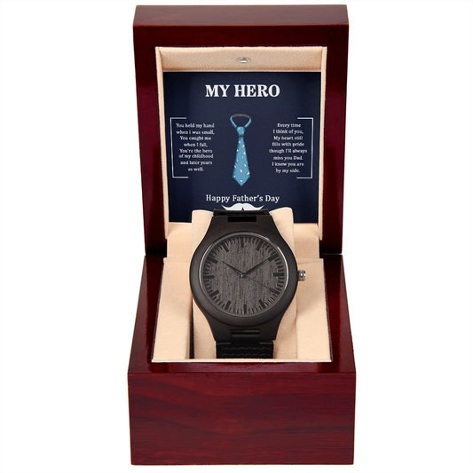 Wooden Watch With Message Card : Gifts For Dad - Dad My Hero - Gift For Father's Day, Birthday