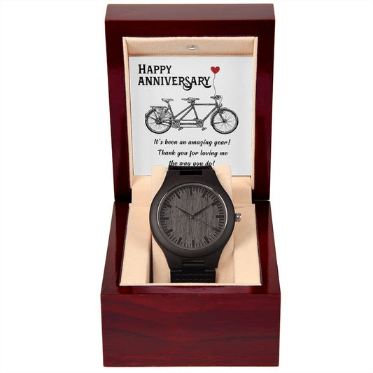 Wooden Watch With Message Card Gift : Anniversary Gifts - Happy Anniversary Its Been An Amazing Year - Gift For Husband, Boyfriend
