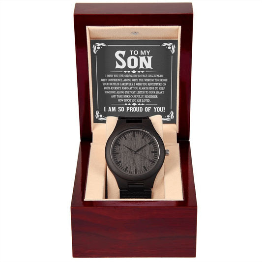 Wooden Watch With Message Card Gift : To My Son - I Wish You The Strength To Face Challenges - Gifts For Birthday, Graduation