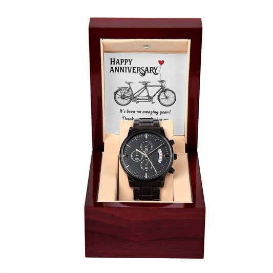 Black Chronograph Watch With Message Card Gift: Anniversary Gifts - Happy Anniversary Its Been An Amazing Year - Gift For Husband, Boyfriend
