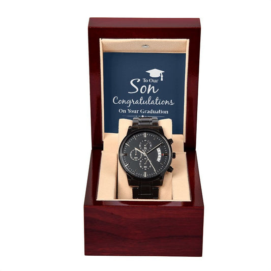 Black Chronograph Watch With Message Card : Graduation Gifts - To Our Son Congratulations On Your Graduation