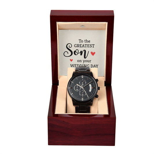 Black Chronograph Watch With Message Card Gift : To The Greatest Son - Gifts For Birthday, Graduation