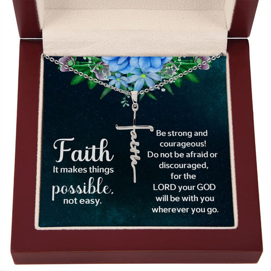 Faith Cross Necklace With Message Card : Religious Gifts - It Makes Things Possible - Gifts For Christmas, Wedding, Birthday, Son, Daughter