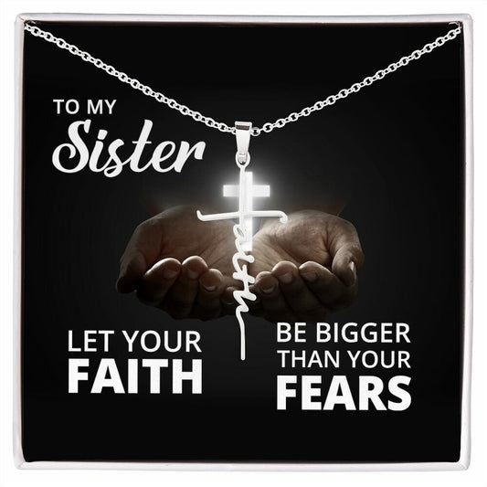 Faith Cross Necklace With Message Card : Religious Gifts - Let Your Faith Be Bigger Than - Christmas, Wedding, Birthday, Son, Wife, Daughter