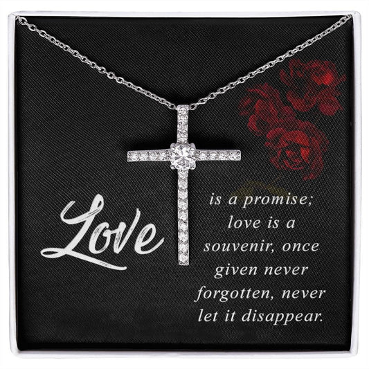 CZ Cross Necklace With Message Card Gifts : Religious Gifts - Love Is A Promise - Gift For Birthday, Son, Daughter, Friend, Husband, Wife