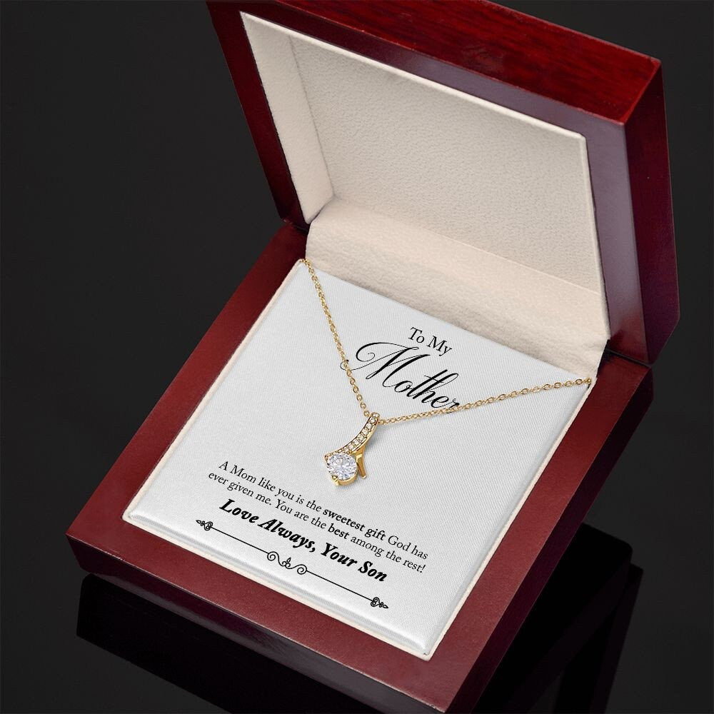 Alluring Beauty Necklace With Message Card : Gifts For Mom - A Mom Like You Is The Sweetest - Gift For Mother's Day, Birthday