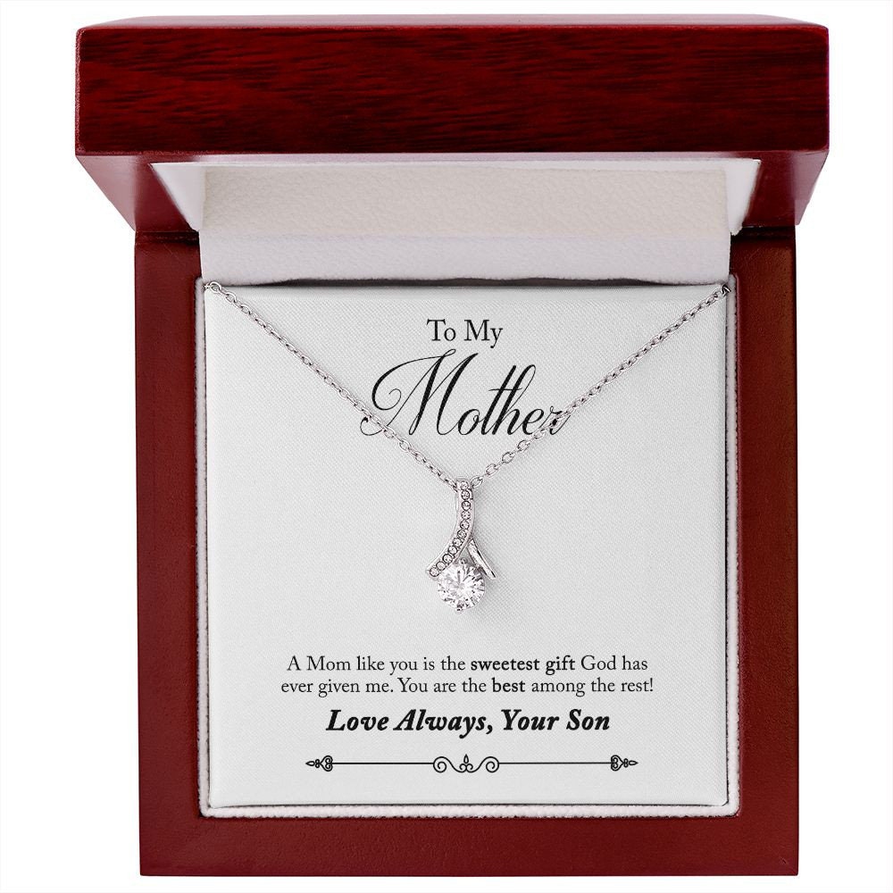 Alluring Beauty Necklace With Message Card : Gifts For Mom - A Mom Like You Is The Sweetest - Gift For Mother's Day, Birthday