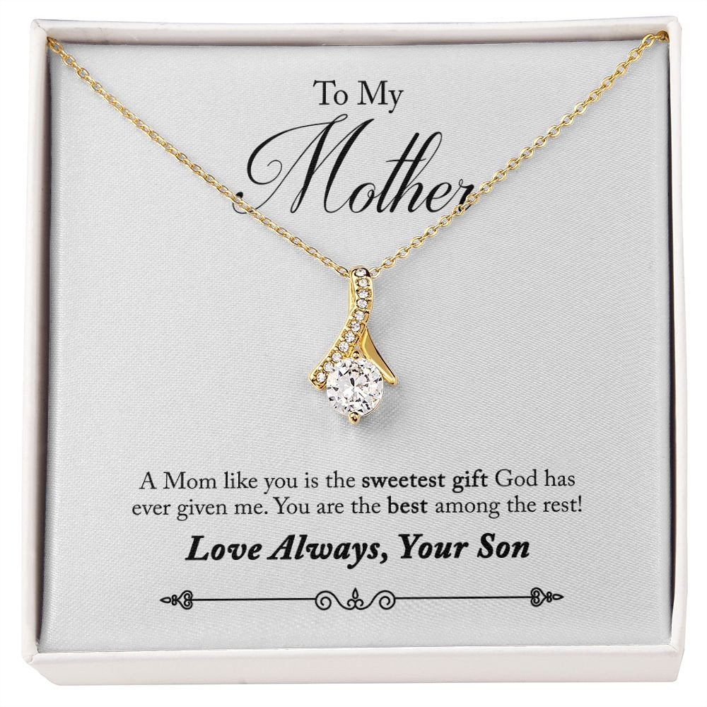 Alluring Beauty Necklace With Message Card : Gifts For Mom - A Mom Like You Is The Sweetest - Gift For Mother's Day, Birthday