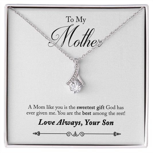 Alluring Beauty Necklace With Message Card : Gifts For Mom - A Mom Like You Is The Sweetest - Gift For Mother's Day, Birthday