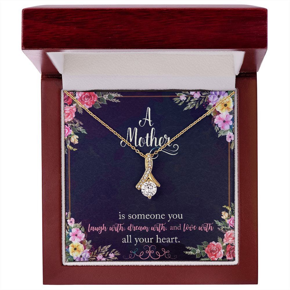 Alluring Beauty Necklace With Message Card : Gifts For Mom - Mother Is Someone You Laugh With - Gift For Mother's Day, Birthday