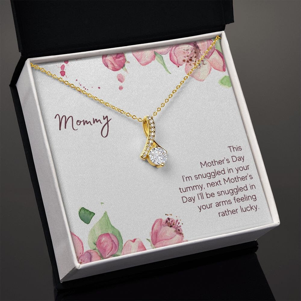 Alluring Beauty Necklace With Message Card : Gifts For Mom - This Mother's Day I'm Snuggled In Your Tummy