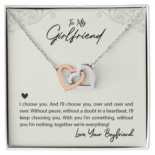 Interlocking Hearts Necklace With Message Card : Gifts For Girlfriend - I Choose You - For Birthday, Anniversary